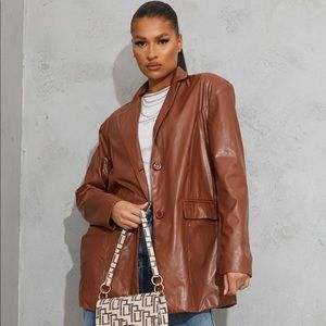 Toffee Oversized Faux Leather Blazer